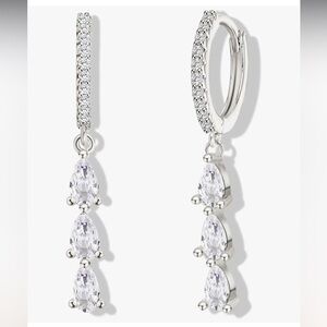 Silver Hoop Tear Drop Rhinestone Earrings with Dangle